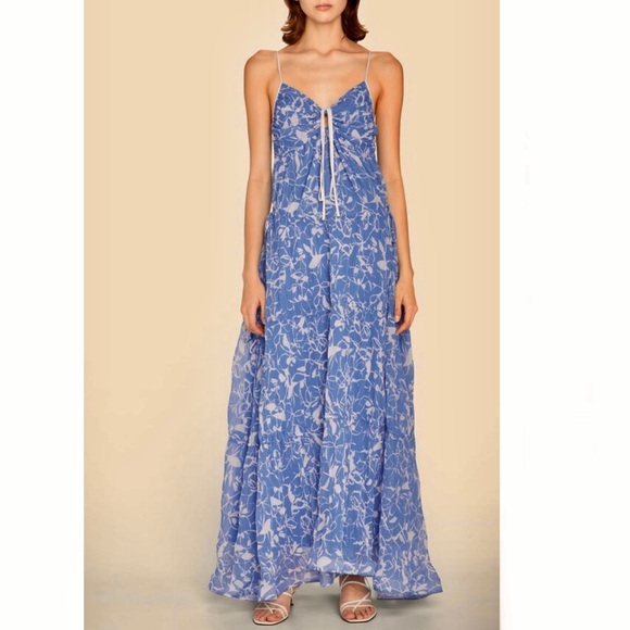 NEW JONATHAN SIMKHAI REVOLVE BLUE FLORAL PRINT PLEATED MAXI DRESS - Picture 8 of 8